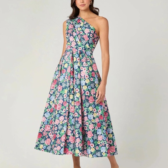 NWT Shoshanna Midnight Edina Floral Pleated One-Shoulder Midi-Dress Size 6 - Picture 5 of 9
